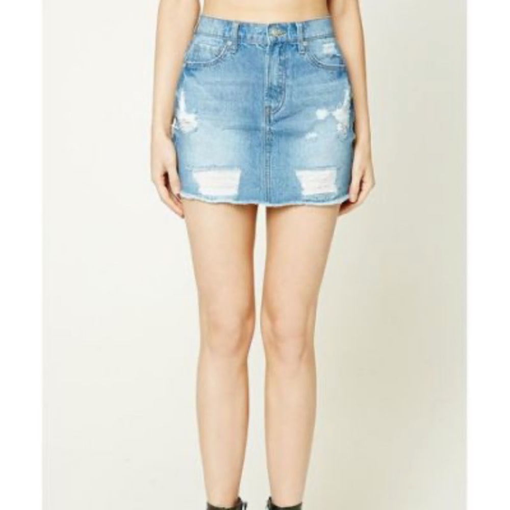 Distressed Dark Wash Jean Skirt